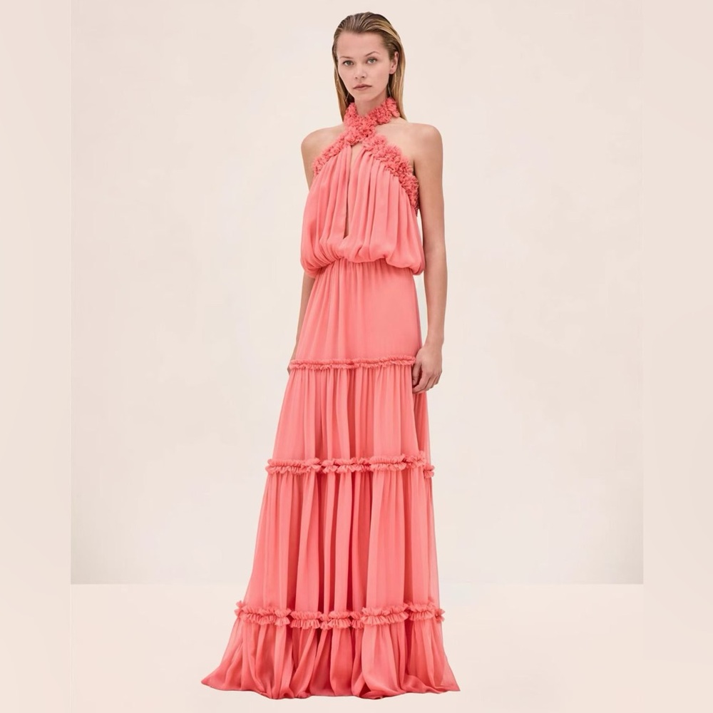 Alexis Coral Halter-Tiered Maxi Dress